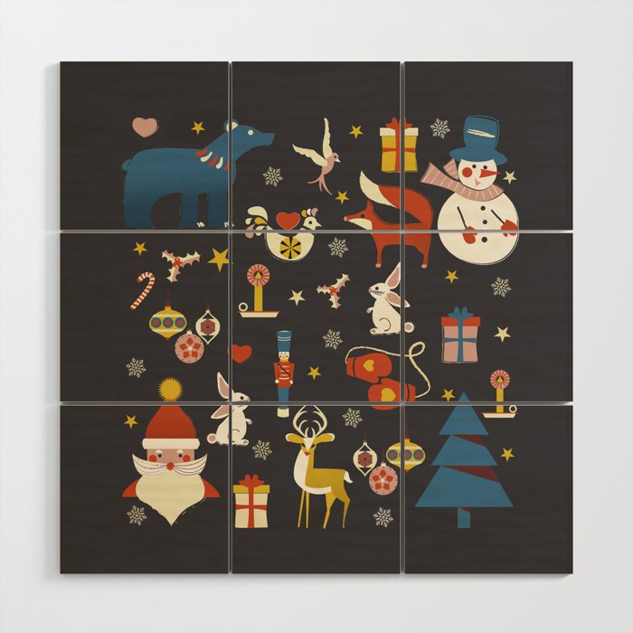 Christmas symbols pattern Wood Wall Art Gallery Image 1