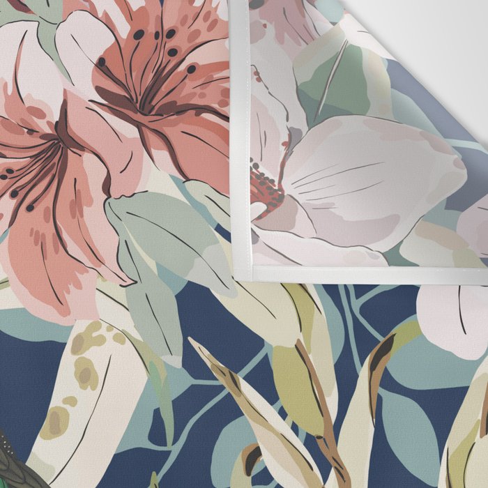 Birds in lush night garden flowers Wall Tapestry Gallery Image 3
