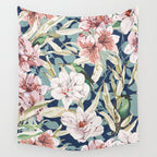 Birds in lush night garden flowers Wall Tapestry Gallery Image 4