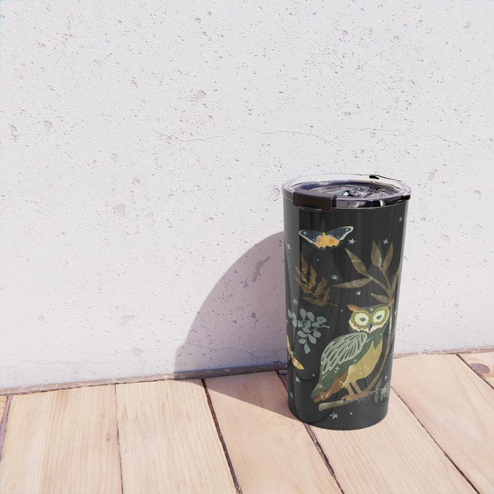 Moonlit Owl and Fluttering Moths Travel Mug Gallery Image 4