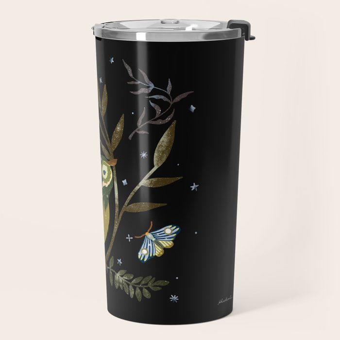 Moonlit Owl and Fluttering Moths Travel Mug Gallery Image 2