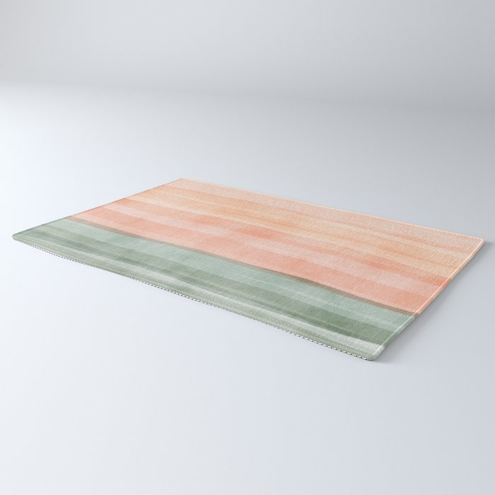 Light Sage Green Waves on a Peach Horizon, Abstract _watercolor color block Rug Gallery Image 3