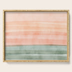 Light Sage Green Waves on a Peach Horizon, Abstract _watercolor color block Serving Tray Gallery Image 1