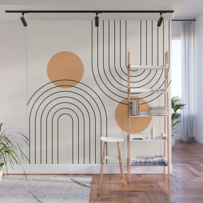 Mid Century Modern Geometric 61 (Rainbow and Sun Abstraction) Wall Mural Gallery Image 1