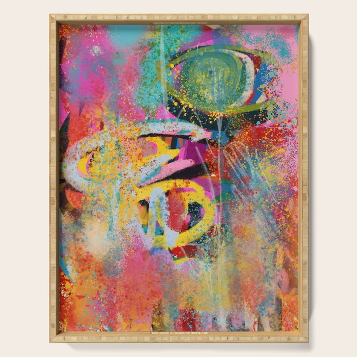 Chromatic Whispers Sprayed Abstract Dance of Color and Chaos Serving Tray Gallery Image 1
