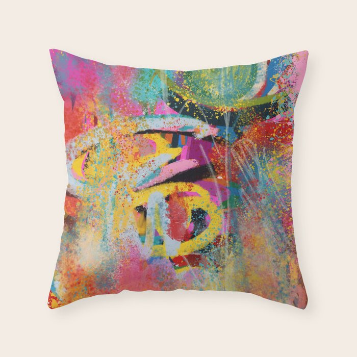 Chromatic Whispers Sprayed Abstract Dance of Color and Chaos Throw Pillow Gallery Image 6