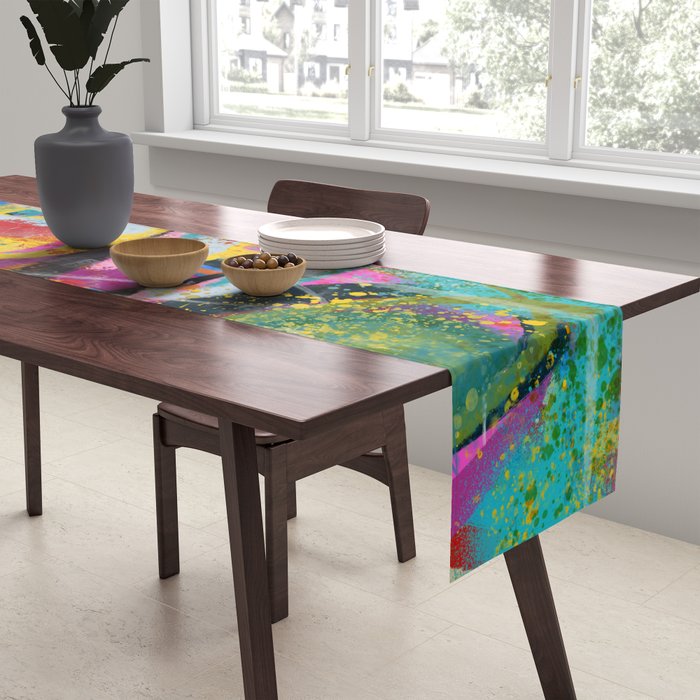 Chromatic Whispers Sprayed Abstract Dance of Color and Chaos Table Runner Gallery Image 2