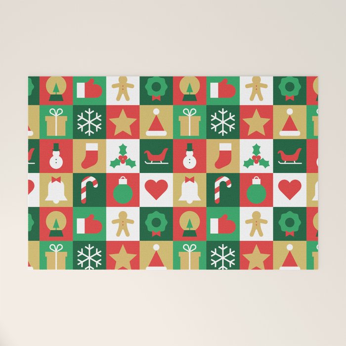 Christmas geometric patchwork mosaic pattern Welcome Mat Gallery Image 1