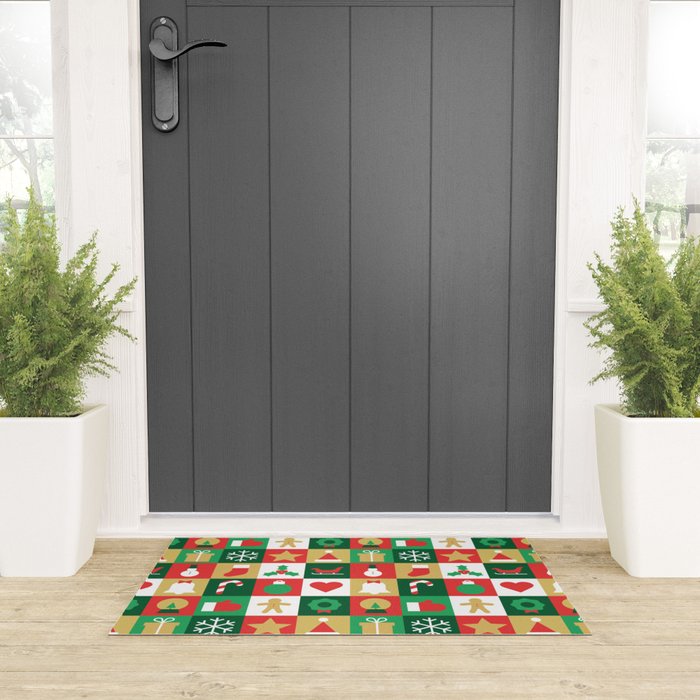 Christmas geometric patchwork mosaic pattern Welcome Mat Gallery Image 3