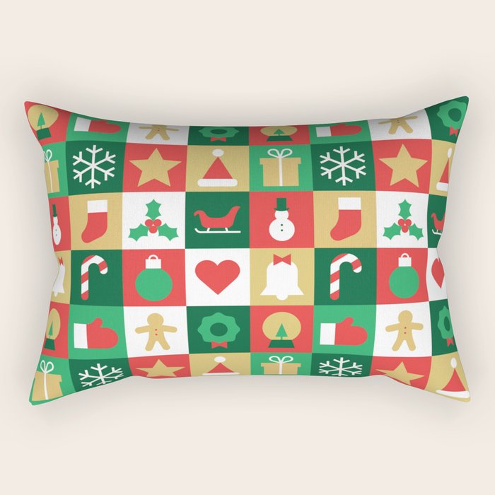 Christmas geometric patchwork mosaic pattern Rectangular Pillow Gallery Image 2