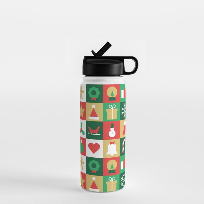 Christmas geometric patchwork mosaic pattern Water Bottle Gallery Image 1