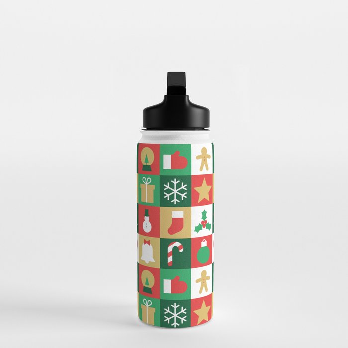 Christmas geometric patchwork mosaic pattern Water Bottle Gallery Image 3