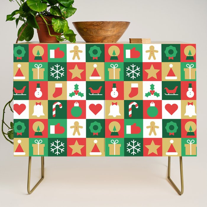 Christmas geometric patchwork mosaic pattern Credenza Gallery Image 1
