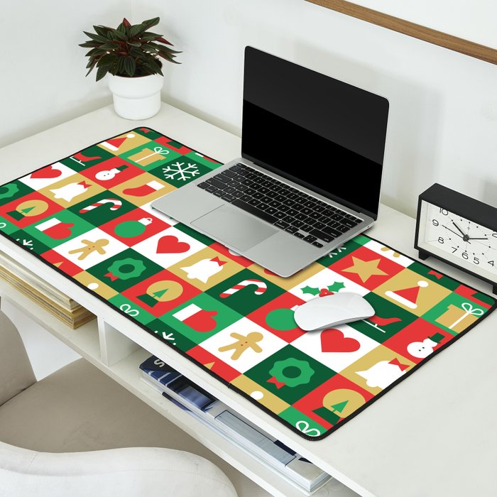 Christmas geometric patchwork mosaic pattern Desk Mat Gallery Image 2