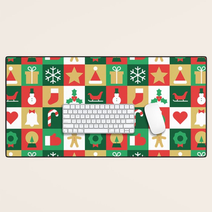 Christmas geometric patchwork mosaic pattern Desk Mat Gallery Image 1