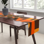 Mid Century Modern Abstract Retro 70s Brown and Orange Piquet Multi Pattern Table Runner Gallery Image 2