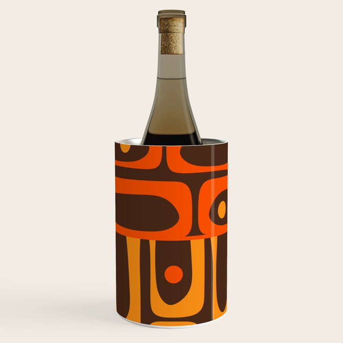 Mid Century Modern Abstract Retro 70s Brown and Orange Piquet Multi Pattern Wine Chiller Gallery Image 2