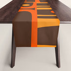 Mid Century Modern Abstract Retro 70s Brown and Orange Piquet Multi Pattern Table Runner Gallery Image 1