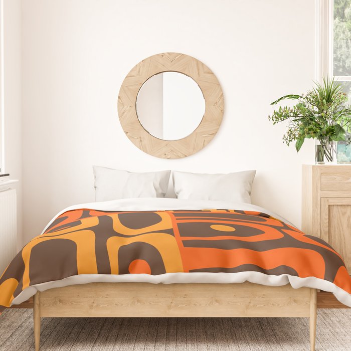 Mid Century Modern Abstract Retro 70s Brown and Orange Piquet Multi Pattern Duvet Cover Gallery Image 3