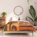 Mid Century Modern Abstract Retro 70s Brown and Orange Piquet Multi Pattern Comforter Gallery Image 3