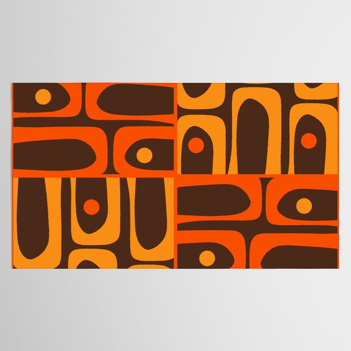 Mid Century Modern Abstract Retro 70s Brown and Orange Piquet Multi Pattern Tablecloth Gallery Image 2