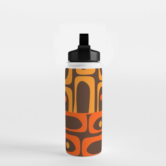 Mid Century Modern Abstract Retro 70s Brown and Orange Piquet Multi Pattern Water Bottle Gallery Image 2
