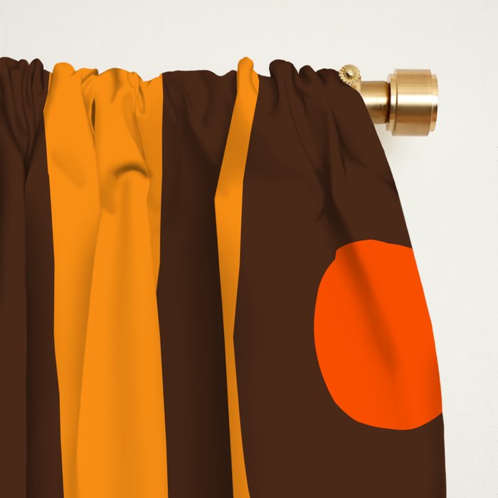 Mid Century Modern Abstract Retro 70s Brown and Orange Piquet Multi Pattern Window Curtain Gallery Image 2