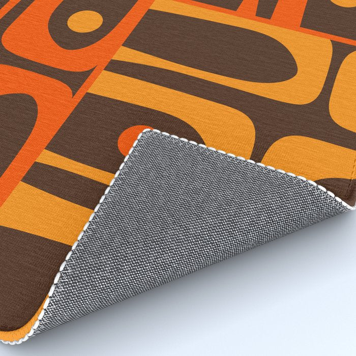 Mid Century Modern Abstract Retro 70s Brown and Orange Piquet Multi Pattern Rug Gallery Image 4
