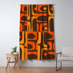 Mid Century Modern Abstract Retro 70s Brown and Orange Piquet Multi Pattern Window Curtain Gallery Image 5