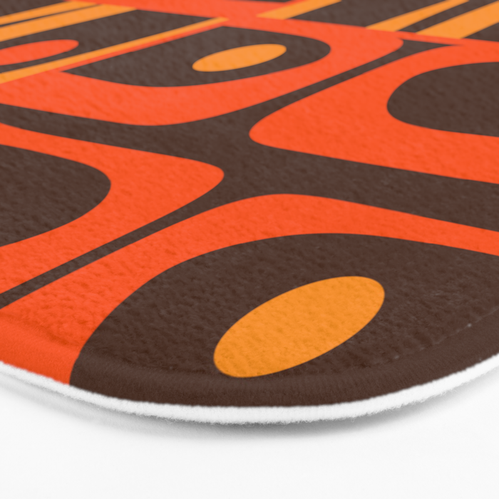 Mid Century Modern Abstract Retro 70s Brown and Orange Piquet Multi Pattern Bath Mat Gallery Image 3
