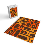 Mid Century Modern Abstract Retro 70s Brown and Orange Piquet Multi Pattern Jigsaw Puzzle Gallery Image 2