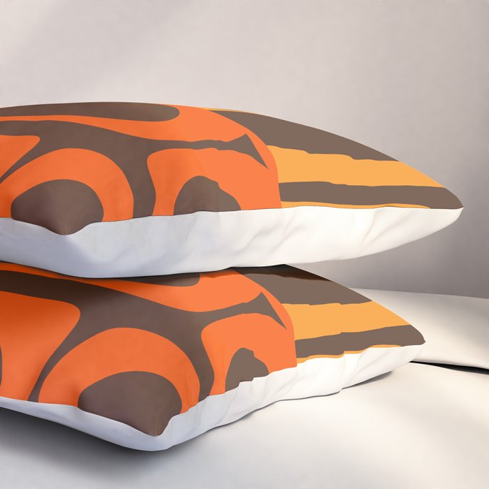 Mid Century Modern Abstract Retro 70s Brown and Orange Piquet Multi Pattern Pillow Sham Gallery Image 3