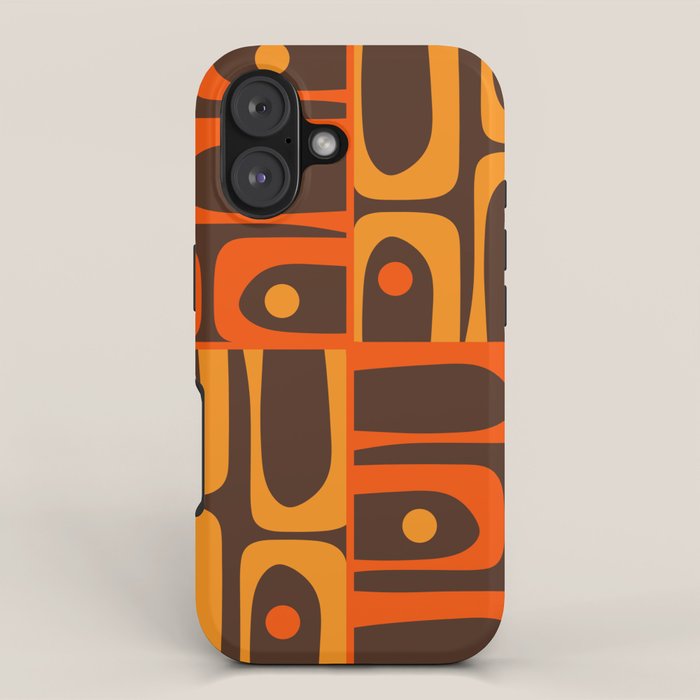 Mid Century Modern Abstract Retro 70s Brown and Orange Piquet Multi Pattern iPhone Case Gallery Image 1