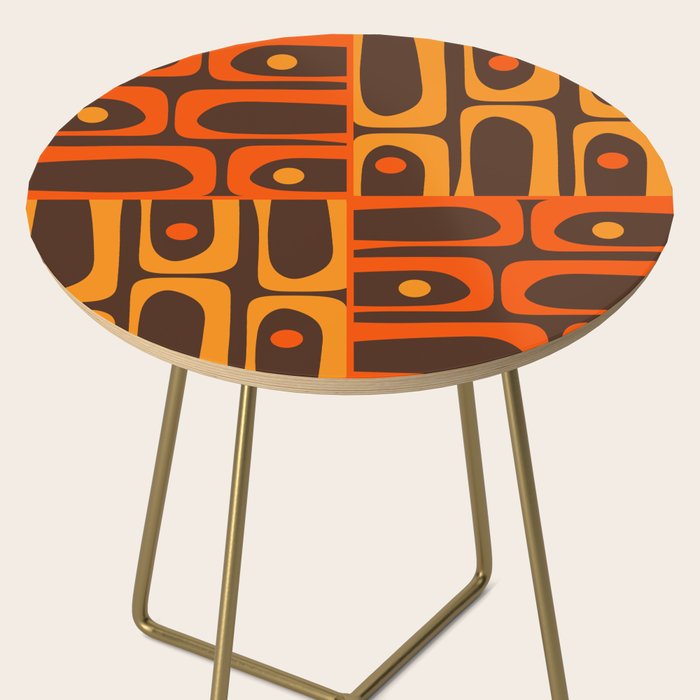 Mid Century Modern Abstract Retro 70s Brown and Orange Piquet Multi Pattern Side Table Gallery Image 2