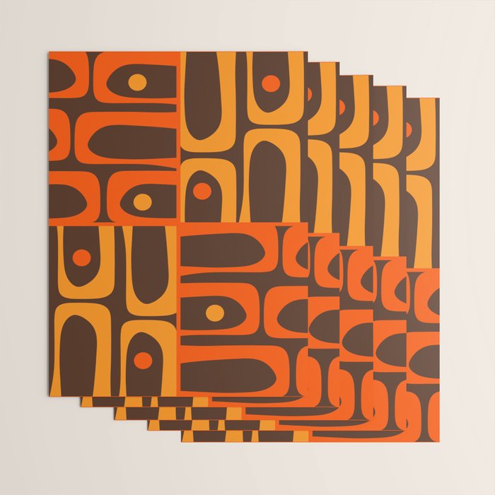 Mid Century Modern Abstract Retro 70s Brown and Orange Piquet Multi Pattern Wrapping Paper Gallery Image 3