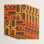 Mid Century Modern Abstract Retro 70s Brown and Orange Piquet Multi Pattern Wrapping Paper Gallery Image 3