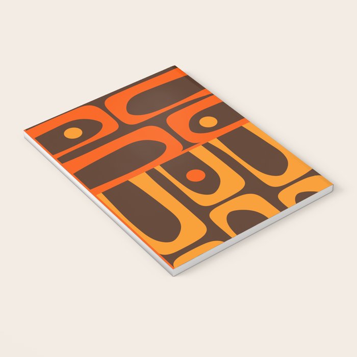 Mid Century Modern Abstract Retro 70s Brown and Orange Piquet Multi Pattern Notebook Gallery Image 3