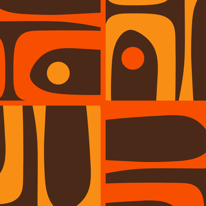Mid Century Modern Abstract Retro 70s Brown and Orange Piquet Multi Pattern Coffee Mug Gallery Image 2