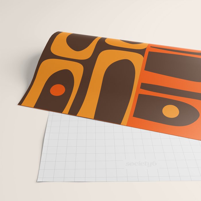 Mid Century Modern Abstract Retro 70s Brown and Orange Piquet Multi Pattern Wrapping Paper Gallery Image 2