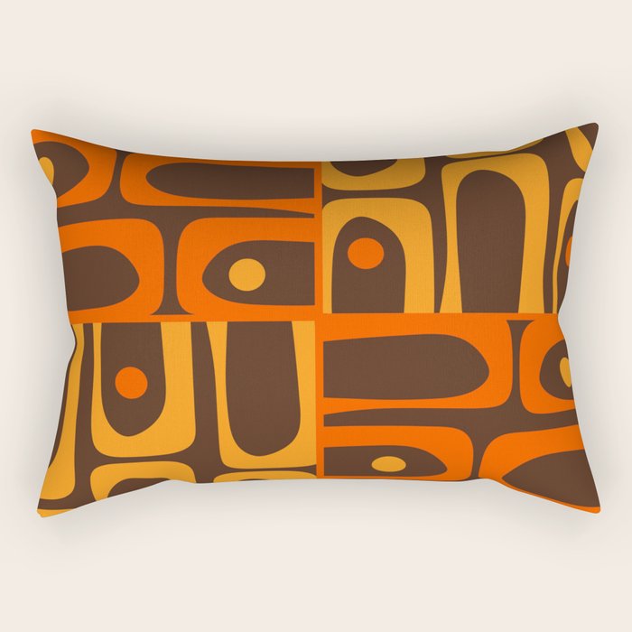 Mid Century Modern Abstract Retro 70s Brown and Orange Piquet Multi Pattern Rectangular Pillow Gallery Image 2