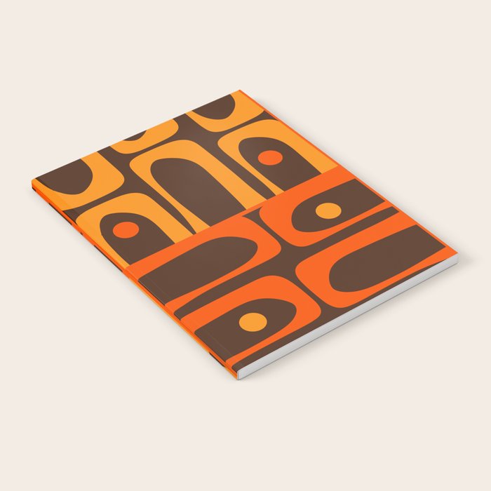 Mid Century Modern Abstract Retro 70s Brown and Orange Piquet Multi Pattern Notebook Gallery Image 2