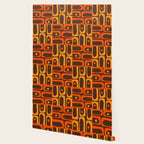 Mid Century Modern Abstract Retro 70s Brown and Orange Piquet Multi Pattern Wallpaper Gallery Image 2