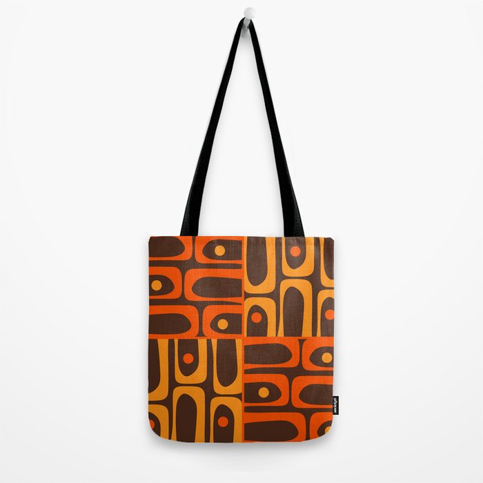 Mid Century Modern Abstract Retro 70s Brown and Orange Piquet Multi Pattern Tote Bag Gallery Image 2