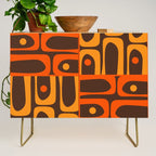 Mid Century Modern Abstract Retro 70s Brown and Orange Piquet Multi Pattern Credenza Gallery Image 1