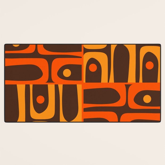 Mid Century Modern Abstract Retro 70s Brown and Orange Piquet Multi Pattern Desk Mat Gallery Image 3