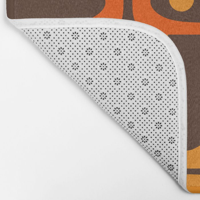 Mid Century Modern Abstract Retro 70s Brown and Orange Piquet Multi Pattern Bath Mat Gallery Image 2