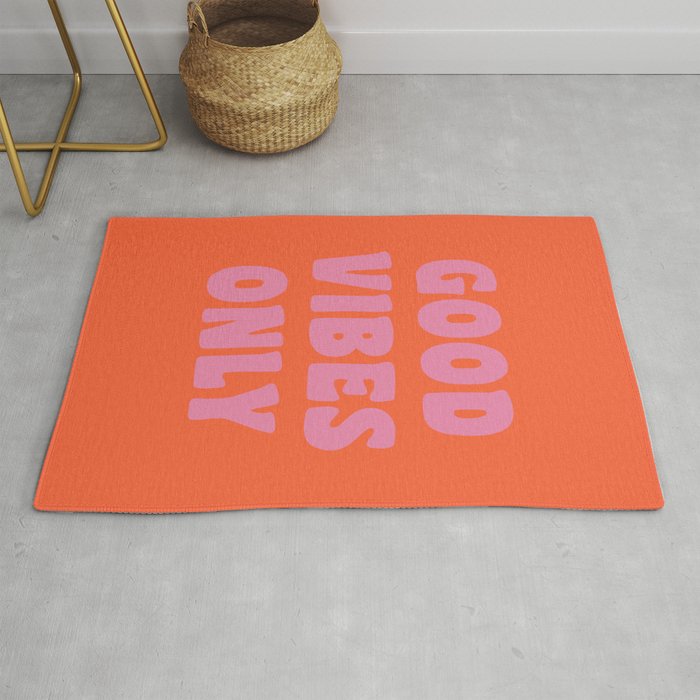 Retro Good Vibes Only Lettering in Pink and Orange Rug Gallery Image 1