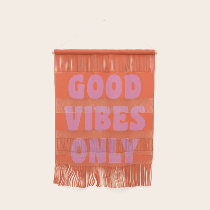 Retro Good Vibes Only Lettering in Pink and Orange Wall Hanging Gallery Image 1