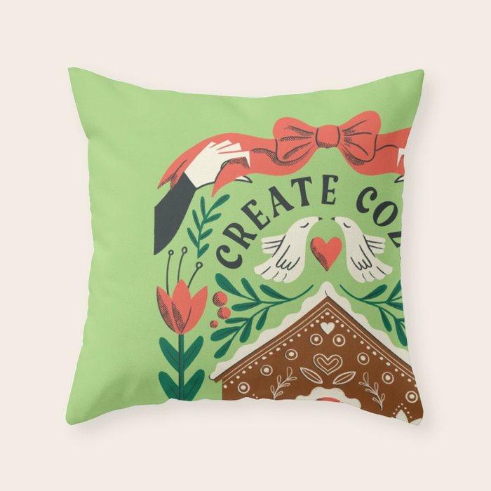 Create Cozy Festive Gingerbread House Throw Pillow Gallery Image 1
