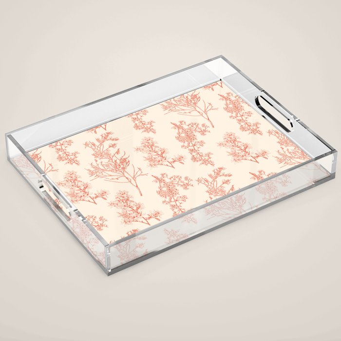 Botanical Cottage Floral Pattern in Orange and Cream Acrylic Tray Gallery Image 1